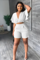 V Neck Ruffled Casual Two Piece Shorts Set